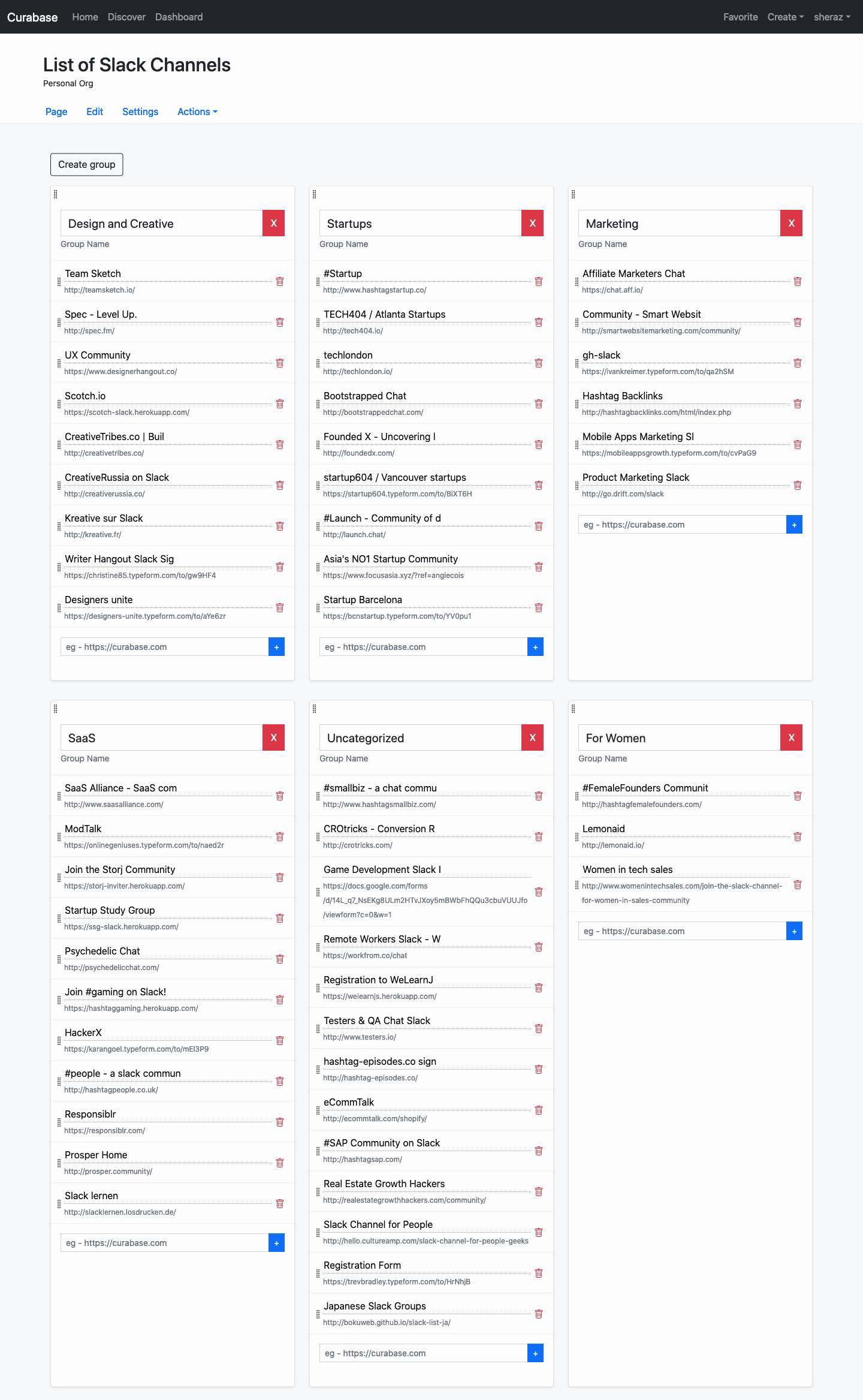 Curabase: Editing bookmark screenshot